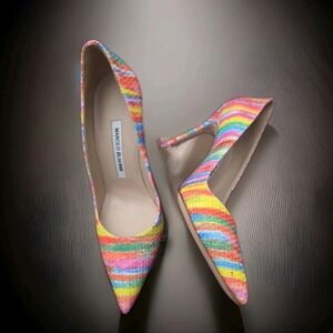 Manolo Blahnik Rainbow Striped Pointed-Toe Pumps